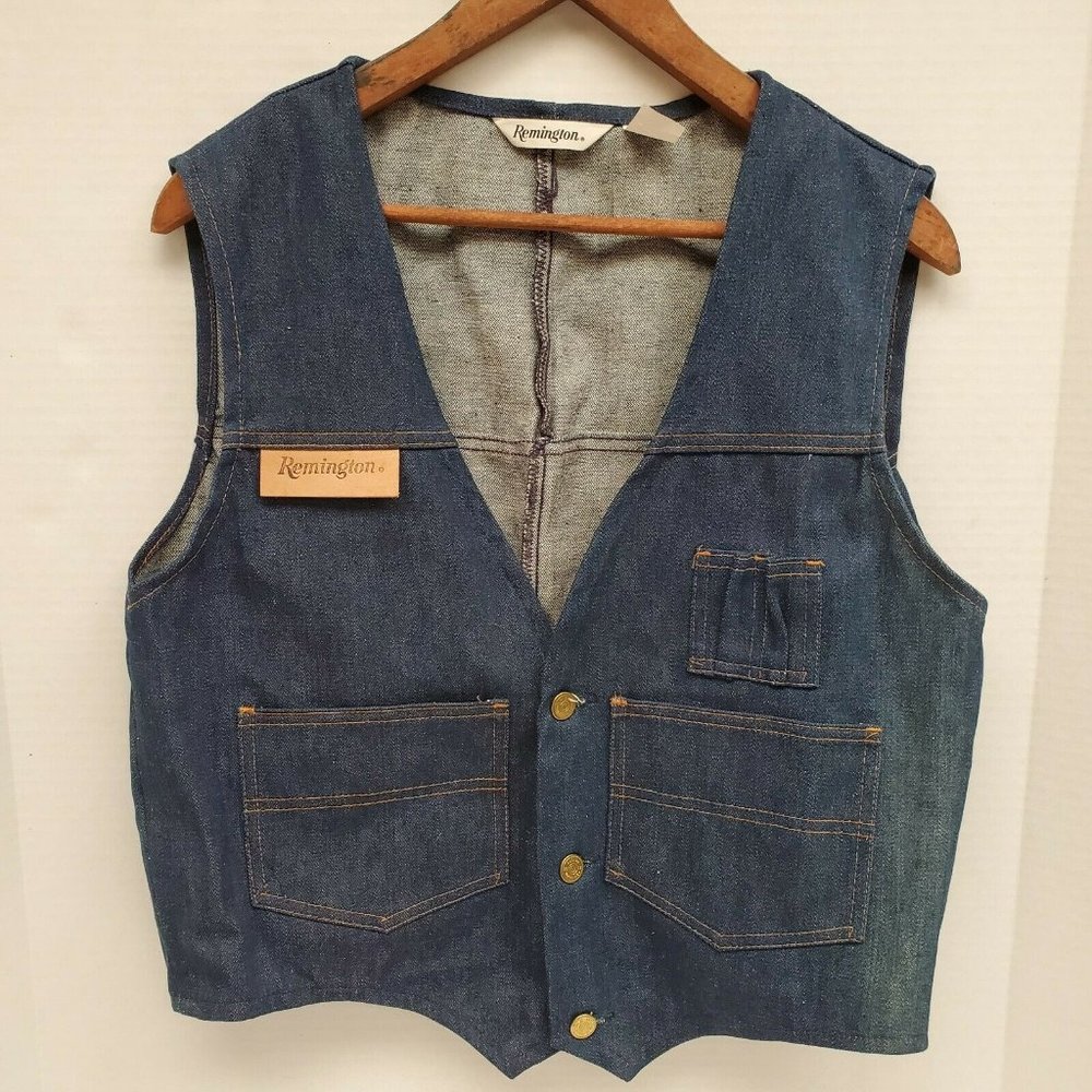 Vintage Remington Denim Blue Jeans Vest Sportsman Hunting Shooting Trap Sz M USA